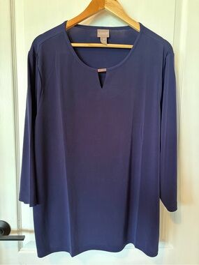 Chico's Deep Navy Keyhole Long-Sleeve Tunic Top